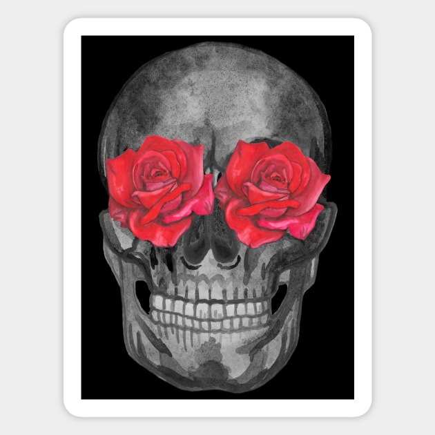 Skull with roses flowers Magnet by deadblackpony